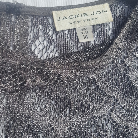 Jackie Jon Mid Dress 14 Gray Metallic Party Dress - Picture 3 of 4